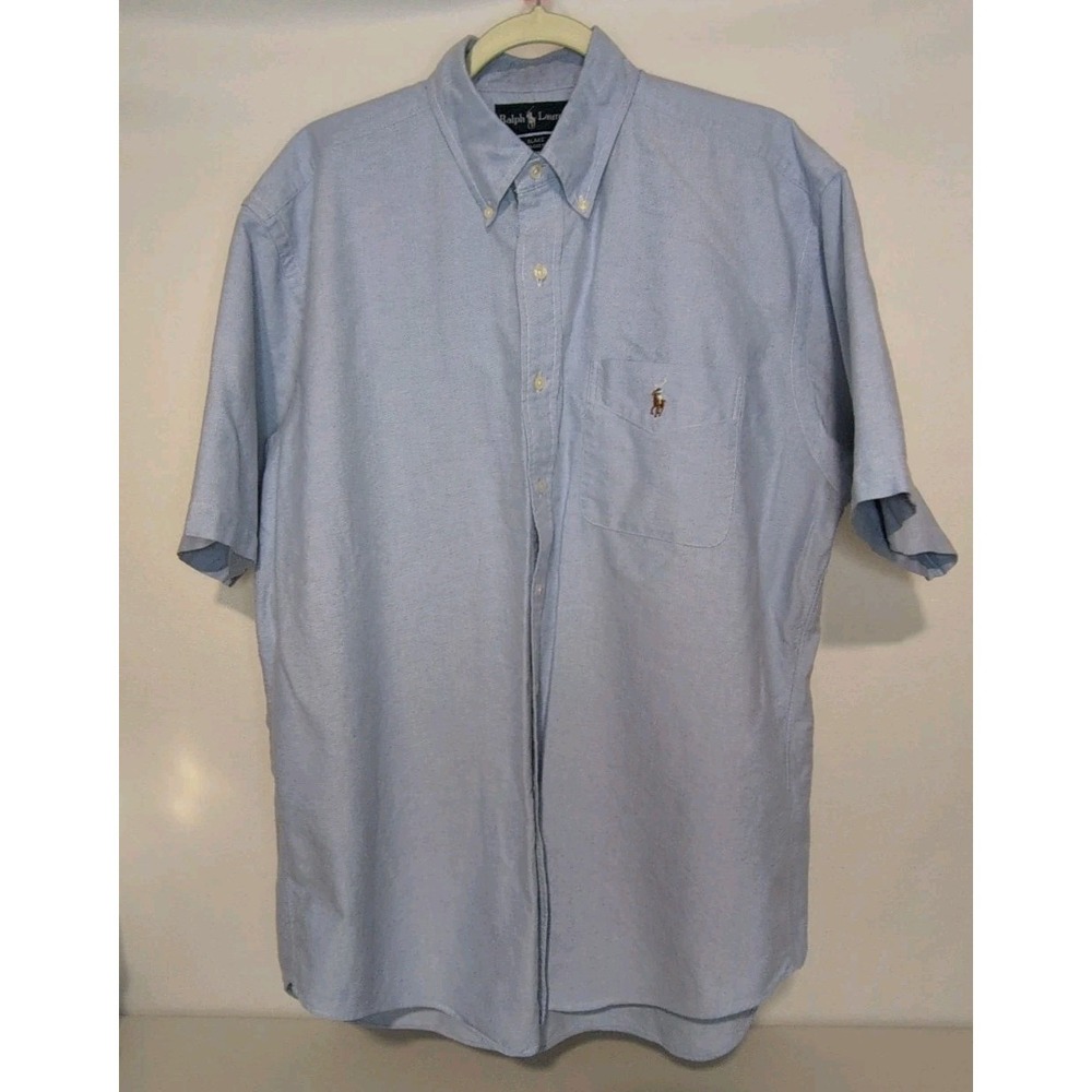 VTG Polo Ralph‎ Lauren Blake 100% Cotton Button Up Short Sleeves Light Blue Sz L